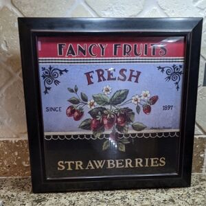 Wall Art Fresh Strawberries Framed Kimberly Poloson 14x14 Black Red Berries